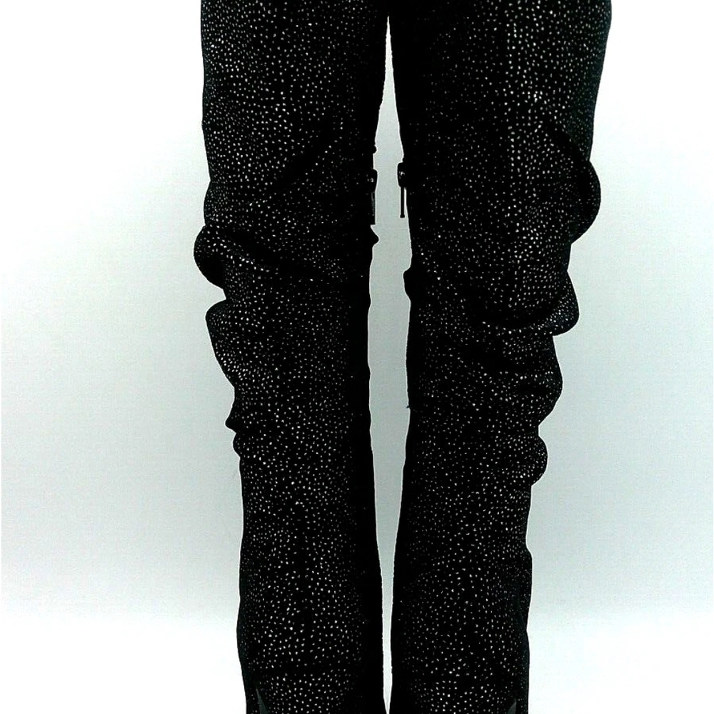 NINA Diandra Black Fabric Silver Glitter Heels Boots Size 9.5